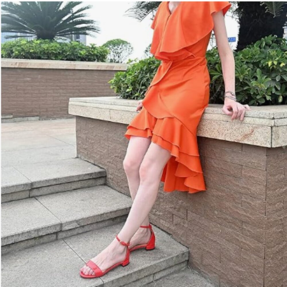 Ydn Red Block Low Heel Sandals Open Toe Ankle Str… - image 1
